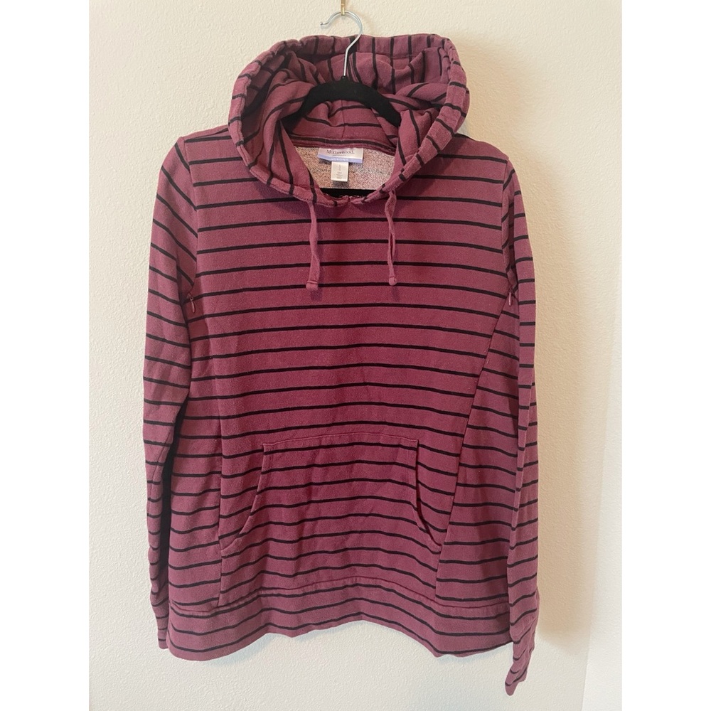Motherhood Maternity Maroon and Black Striped Nursing Hoodie Size L